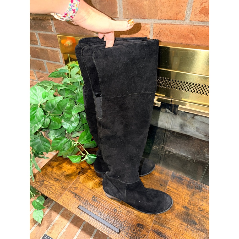 Sporto Felicia Over The Knee Boots Women Black Suede Round Toe Size 9